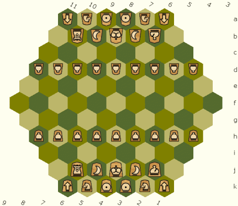 The Hex Shogi 91 initial setup