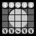 Picture of the board, featuring the CROP CIRCLE and initial setup